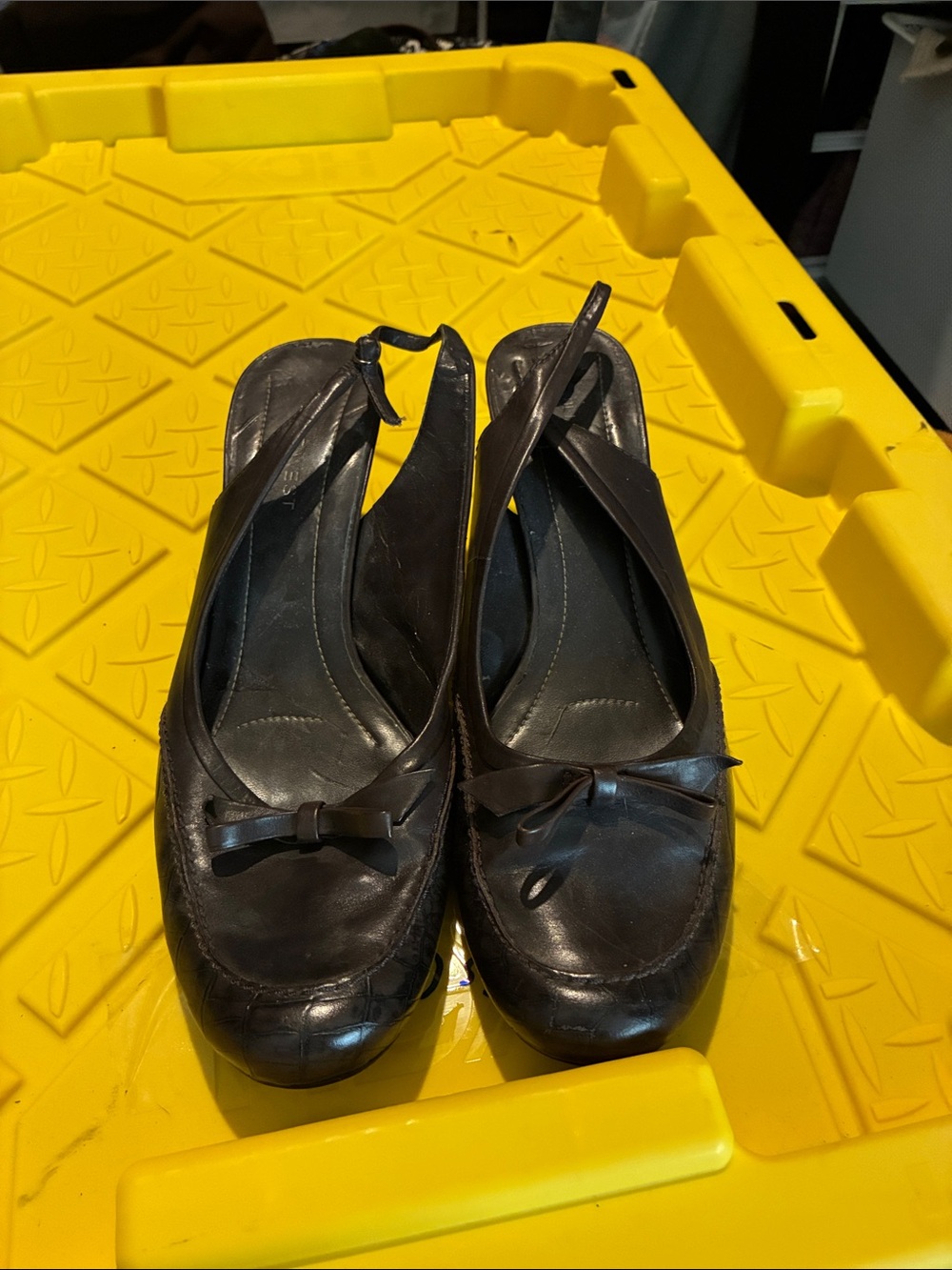 Nine West Black Leather Bow Slingback Mules